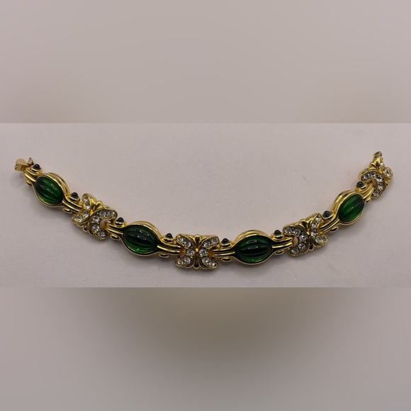 Vintage Nolan Miller Glamour Collection Green Scheherazade Gold Tone Bracelet - Picture 3 of 14